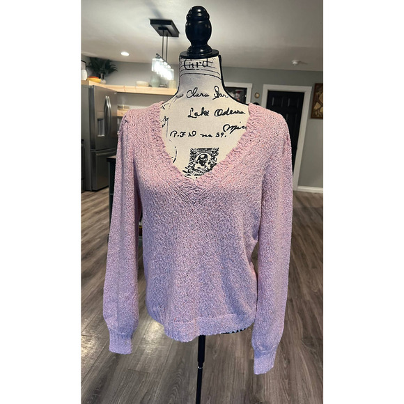 PAIGE Alicia Scalloped Neckline Sweater in Pink - Size Small - Picture 13 of 14